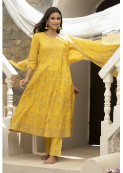 Yellow Traditional Function Wear Readymade Cotton Cambric Suit