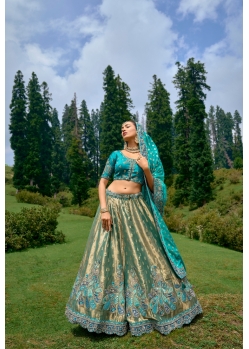 Teal Designer Bridal Silk Heavy Lehenga Choli
