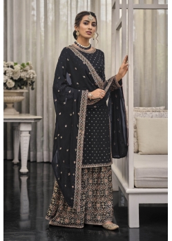 Black Traditional Wear Heavy Fox Georgette Palazzo Suit