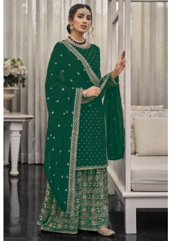 Dark Green Traditional Wear Heavy Fox Georgette Palazzo Suit