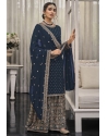 Navy Blue Traditional Wear Heavy Fox Georgette Palazzo Suit