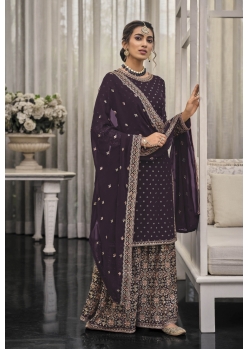 Purple Traditional Wear Heavy Fox Georgette Palazzo Suit