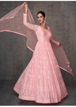 Pink Real Georgette Party Wear Designer Anarkali Suit