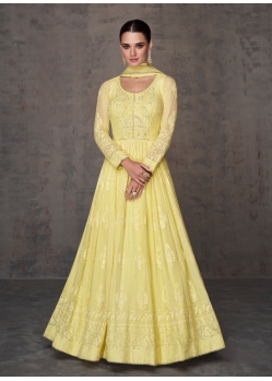 Yellow Real Georgette Party Wear Designer Anarkali Suit