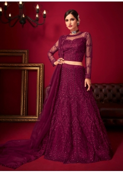 Purple Party Wear Net Designer Lehenga Choli