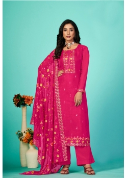 Rani Pink Designer Function Wear Organza Straight Suit