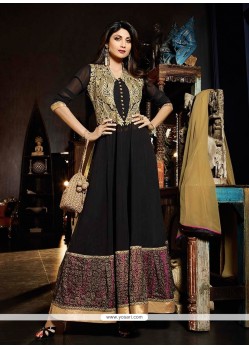 Shilpa Shetty Embroidered Work Black Designer Ankle Length Anarkali Suit