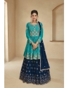 Sky And Navy Blooming Georgette Designer Party Wear Suit