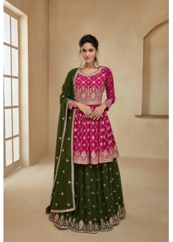 Rani Pink And Green Blooming Georgette Designer Party Wear Suit