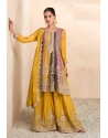 Yellow Party Wear Real Chinon Designer Palazzo Suit
