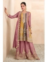 Pink Party Wear Real Chinon Designer Palazzo Suit