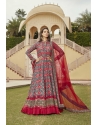 Red And Multi Colour Party Wear Heavy Readymade Gown With Dupatta