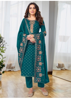 Teal Party Wear Heavy Georgette Straight Suit