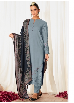 Grey Trending Suzani Inspired Embroidered Designer Straight Suit
