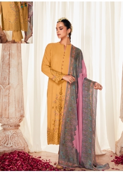 Yellow Trending Suzani Inspired Embroidered Designer Straight Suit
