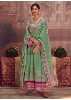 Green Pure Muslin Digital Printed And Embroidered Salwar Suit