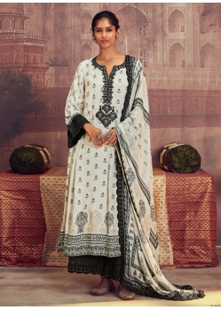 White And Black Pure Muslin Digital Printed And Embroidered Salwar Suit