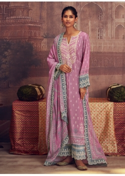 Pink Pure Muslin Digital Printed And Embroidered Salwar Suit