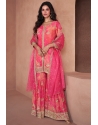 Pink Designer Georgette Embroidered Party Wear Sharara Suit