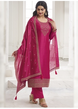 Rani Pink Silk Georgette Embroidered Straight Suit