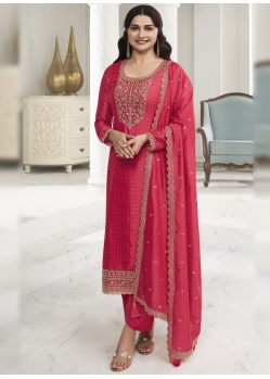 Light Red Silk Georgette Embroidered Straight Suit