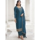 Teal Blue Silk Georgette Embroidered Straight Suit