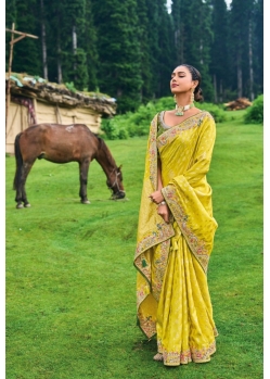 Radiant Yellow Heavy Designer Banarasi Silk Saree