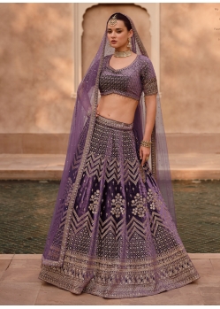 Perfect Purple Designer Silk Heavy Worked Wedding Lehenga Choli