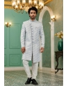 Light Grey Designer Indo Western With Aligadhi Pant