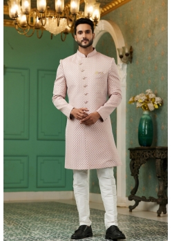 Dusty Pink Designer Indo Western Sherwani With Aligadhi Pant