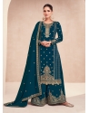 Teal Party Wear Premium Silk Palazzo Suit
