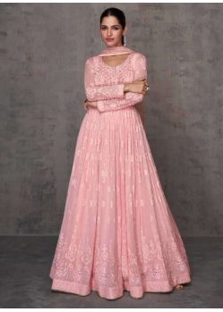 Pretty Pink Real Georgette Party Wear Anarkali Suit