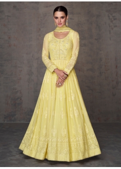 Amazing Yellow Real Georgette Party Wear Anarkali Suit