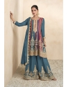 Teal Blue Party Wear Heavy Readymade Suit