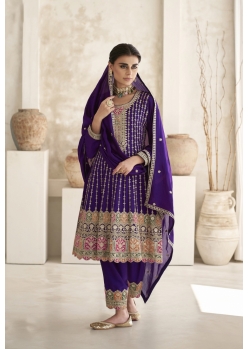 Violet Party Wear Heavy Readymade Straight Suit