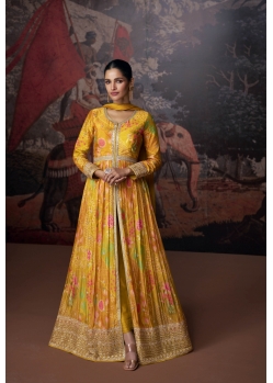 Mustard Party Wear Heavy Readymade Anarkali Suit