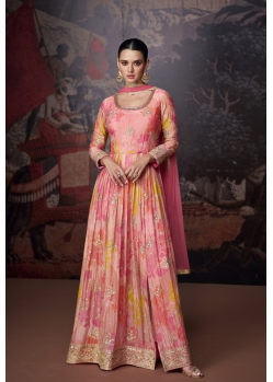 Peach Party Wear Heavy Readymade Anarkali Suit