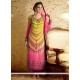 Sensible Embroidered Work Hot Pink And Yellow Designer Suit