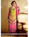Sensible Embroidered Work Hot Pink And Yellow Designer Suit