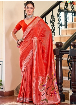 Red Traditional Party Wear Viscose Paithani Meenakari Saree