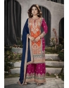 Orange And Pink Designer Pure Chinnon Party Wear Palazzo Suit