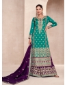 Teal And Purple Party Wear Heavy Premium Silk Palazzo Suit