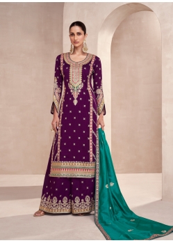 Purple Party Wear Heavy Premium Silk Palazzo Suit