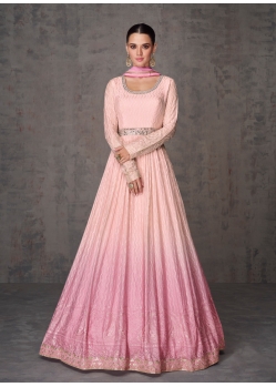 Stylish Pink Real Georgette Party Wear Anarkali Suit