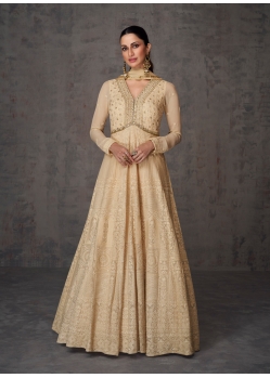 Gorgeous Beige Real Georgette Party Wear Anarkali Suit