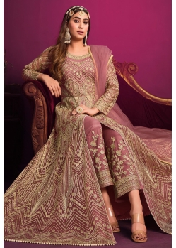 Dusty Pink Designer Embroidered Front Cut Anarkali Suit