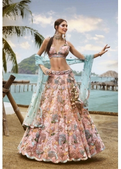 Lustrous Baby Pink Party Wear Heavy Wedding Designer Lehenga Choli