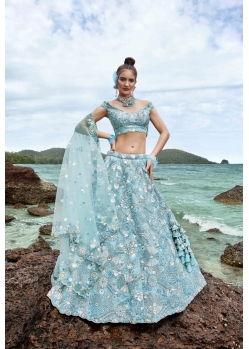 Lovely Sky Blue Party Wear Heavy Wedding Designer Lehenga Choli