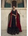 Navy Blue Designer Heavy Party Wear Gown With Maroon Dupatta