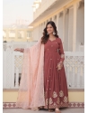 Adorable Old Rose Party Wear Heavy Readymade Gown With Dupatta